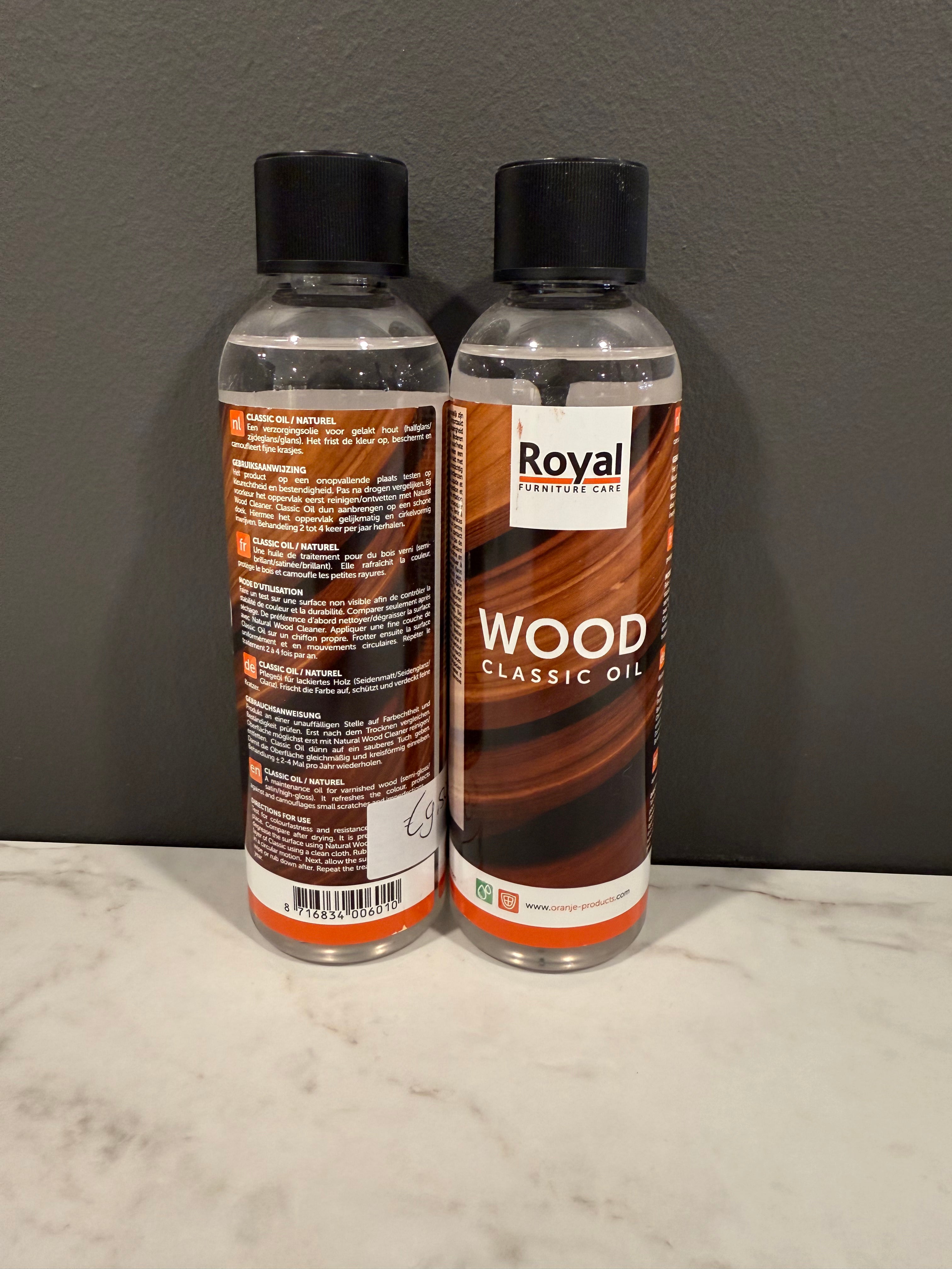 Royal Furniture Care Wood Classic Oil | Onderhoudsolie voor Houten Meubelen | Verfrist, Beschermt & Herstelt | 250ml