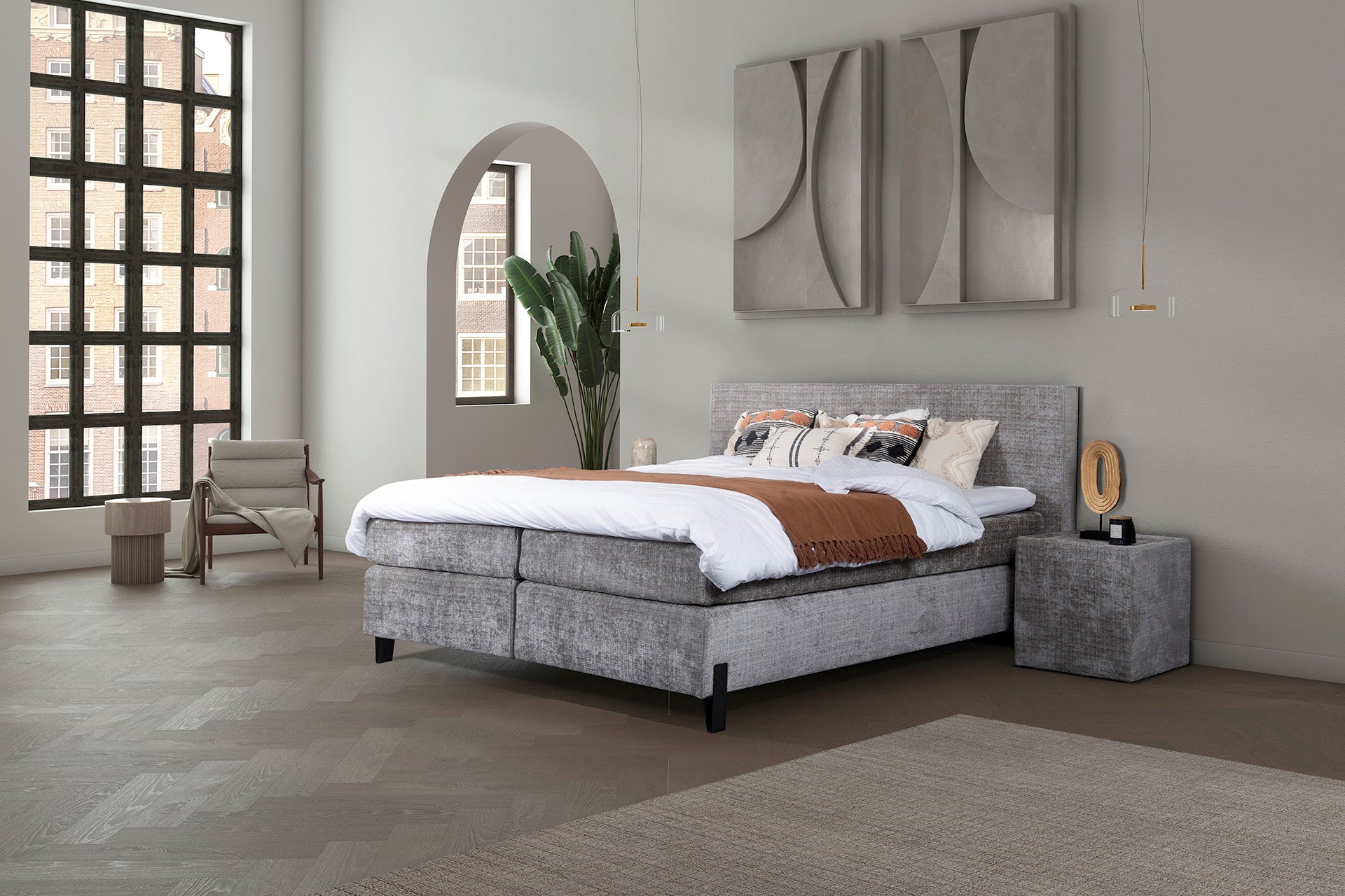 Boxspring Oskar cremona lightgrey - Van landschoot